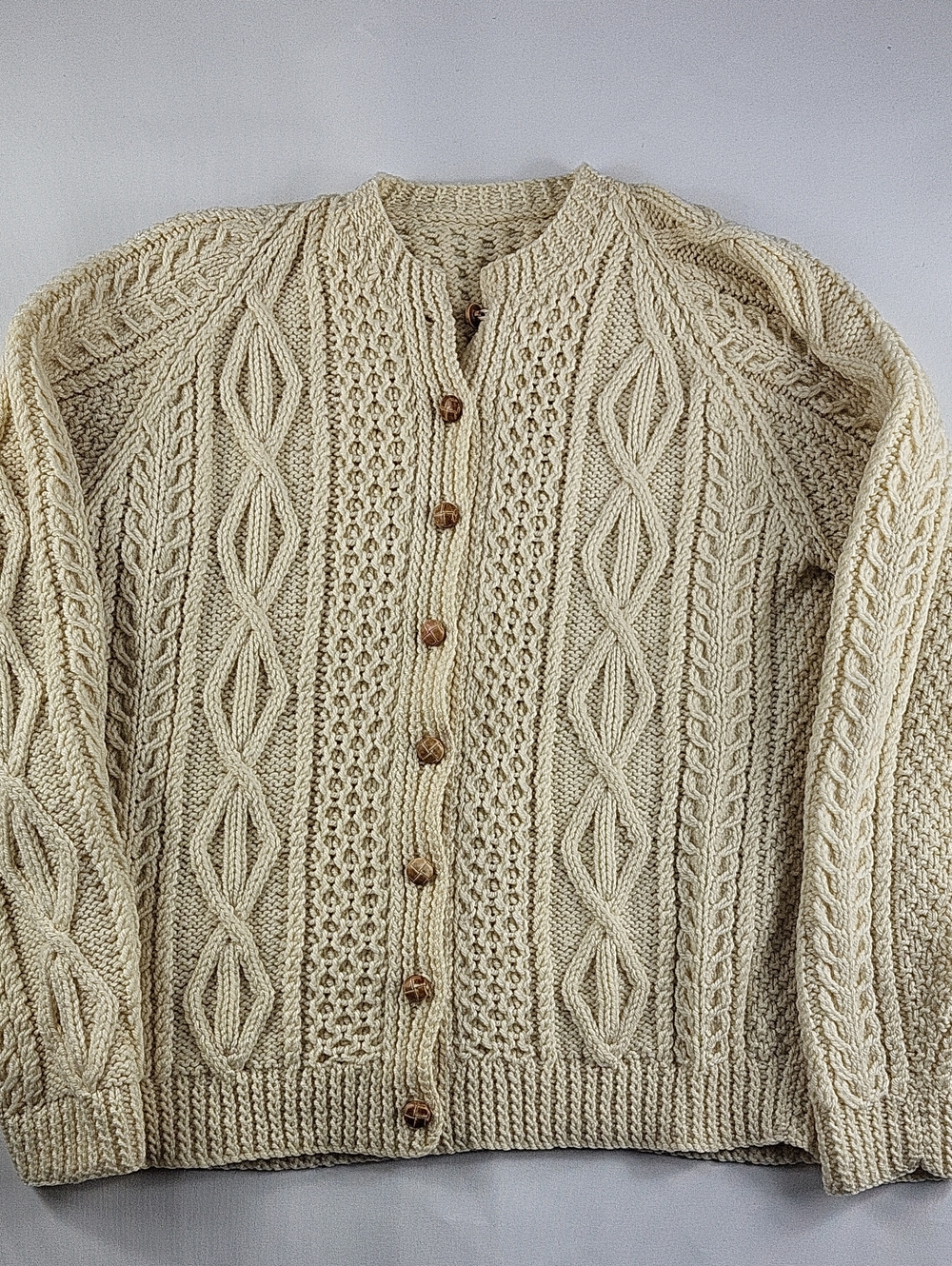 Vintage Cable Knit Cardigan Wool Sweater Handknit